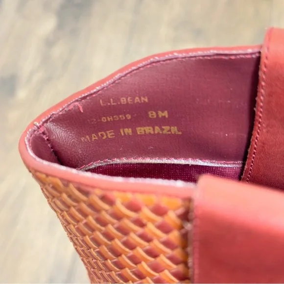 LL Bean Dingo Red/Brown Braided Leather Western Pull On Boots Size 8M - Picture 8 of 9